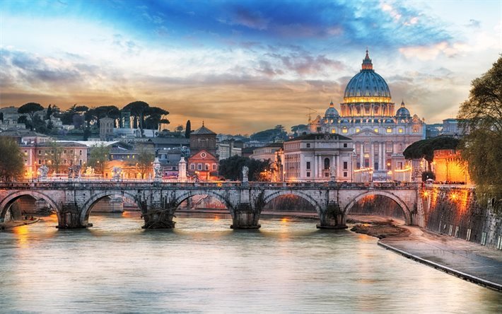 Rom, St Peters Basilikan, Italien, bro, floden Tibern