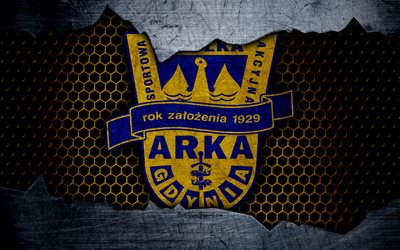 A Arca Новокузнецк, 4k, logo, Ekstraklasa, futebol, clube de futebol, grunge, arte, textura de metal, Arka Gdynia FC