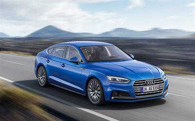 Audi A5 Sportback, 2018, blue A5, sports sedan, new cars, road, speed, German cars, Audi