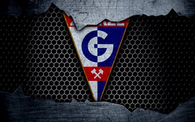 Gornik Zabrze, 4k, logo, Ekstraklasa, jalkapallo, football club, grunge, art, metalli rakenne, Gornik Zabrze FC