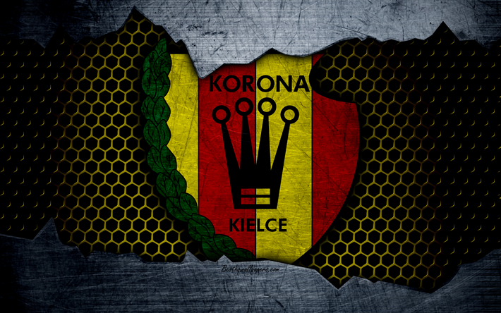 korona, 4k, logo, ekstraklasa, fu&#223;ball, fu&#223;ball club, polen, grunge, korona kielce, metall textur, korona fc