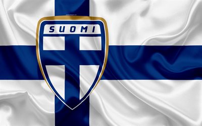 Finland national football team, emblem, logo, flag, Europe, flag of Finland, football, World Cup