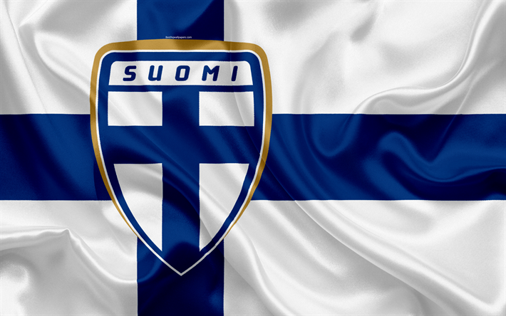 La finlande &#233;quipe nationale de football, embl&#232;me, logo, drapeau, Europe, drapeau de la Finlande, de football, de la Coupe du Monde