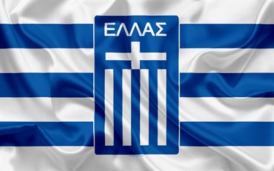 Grekland i fotboll, emblem, logotyp, fotbollsf&#246;rbundet, flagga, Europa, flagga Grekland, fotboll, Vm