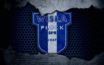 Wisla Plock, 4k, logo, Ekstraklasa, il calcio, il football club, grunge, arte, struttura del metallo, Wisla Plock FC