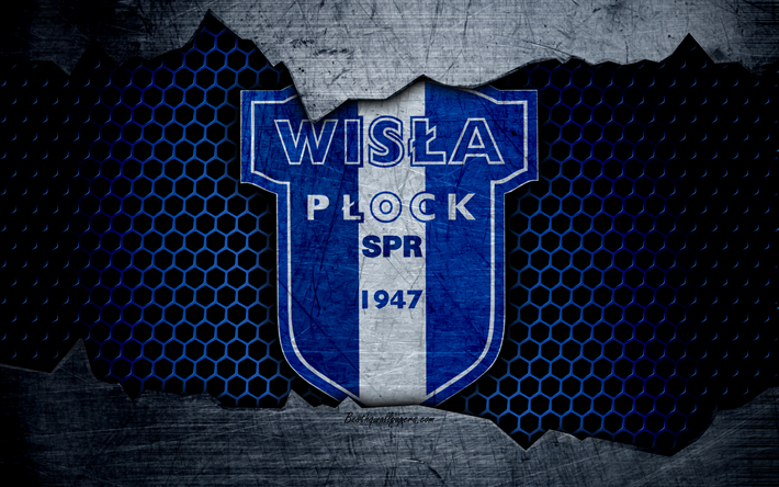 Wisla Plock, 4k, logotyp, Ekstraklasa, fotboll, football club, grunge, konst, metall textur, Wisla Plock FC