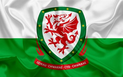 Wales national football team, emblem, logo, football federation, flag, Europe, flag of Wales, football, World Cup
