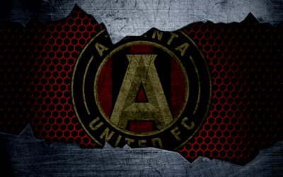Atlanta F&#246;renta, 4k, logotyp, MLS, fotboll, Eastern Conference, football club, USA, grunge, metall textur, Atlanta United FC