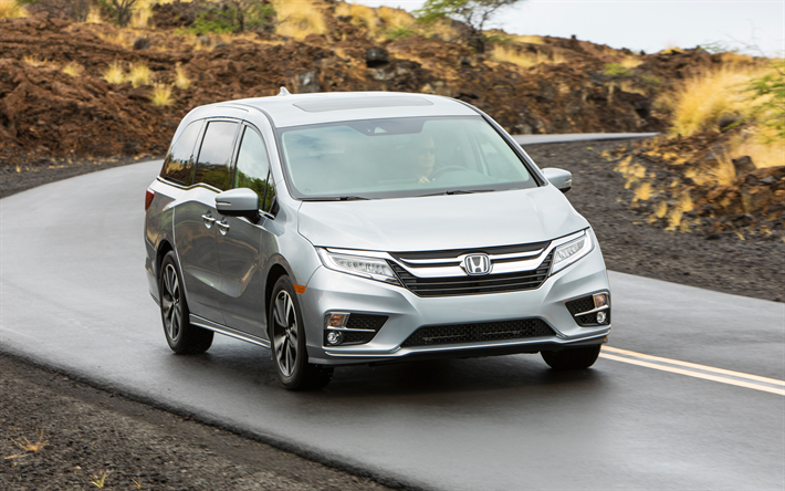 Honda Odyssey, 2018, 4k, carrinha, prata Odyssey, novo, Carros japoneses, Honda
