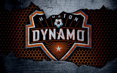 Houston Dynamo, 4k, logotyp, MLS, fotboll, V&#228;stra Konferensen, football club, USA, grunge, metall textur, Houston Dynamo FC