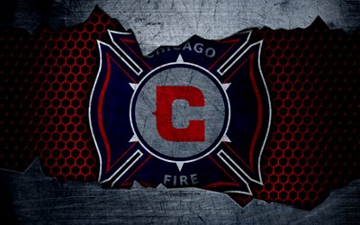 Chicago Fire, 4k, logotyp, MLS, fotboll, Eastern Conference, football club, USA, grunge, metall textur, Chicago Fire FC