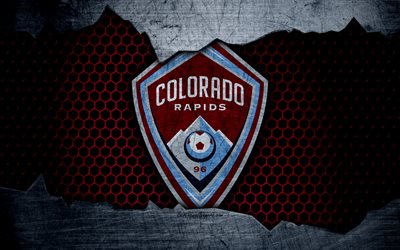 Colorado Rapids, 4k, logo, MLS, soccer, Western Conference, football club, USA, grunge, metal texture, Colorado Rapids FC