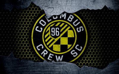 Columbus Crew, 4k, logo, MLS, soccer, Eastern Conference, football club, USA, grunge, metal texture, Columbus Crew FC