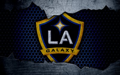 Los Angeles Galaxy, 4k, logotyp, MLS, fotboll, V&#228;stra Konferensen, football club, USA, LA Galaxy, grunge, metall textur, Los Angeles Galaxy FC