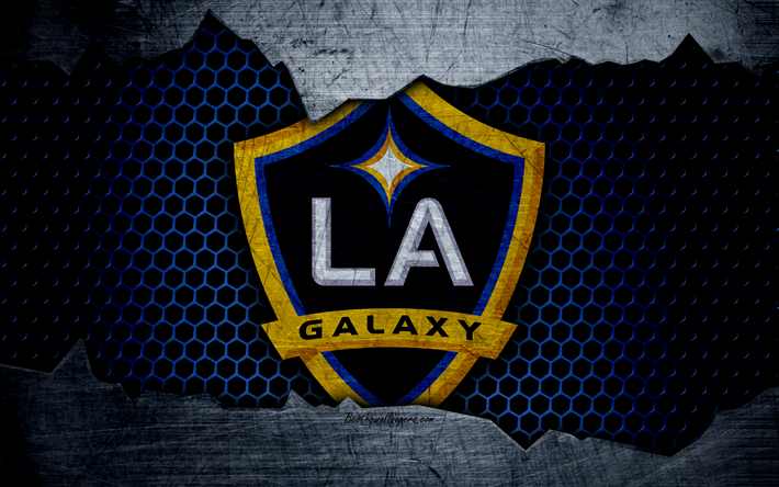 Los Angeles Galaxy, 4k, logo, MLS, le soccer, la Conf&#233;rence de l&#39;Ouest, club de football, etats-unis, LA Galaxie, grunge, m&#233;tal, texture, Los Angeles Galaxy FC