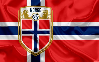 Norway national football team, emblem, logo, football federation, flag, Europe, flag of Norway, football, World Cup