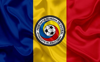 Romania national football team, emblem, logo, football federation, flag, Europe, flag of Romania, football, World Cup