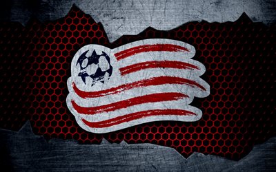 New England Devrim, 4k, logo, İLKAY, futbol, Doğu Konferansı, Futbol Kul&#252;b&#252;, ABD, grunge, metal doku, New England Revolution FC