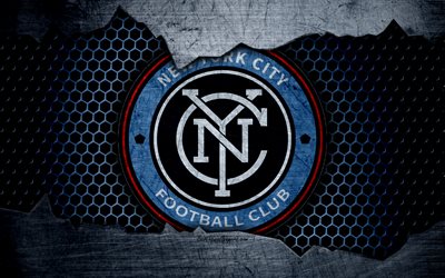 FC la Ville de New York, 4k, logo, MLS, le soccer, la Conf&#233;rence est, club de football, &#233;tats-unis, grunge, m&#233;tal, texture, New York City FC