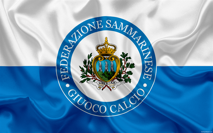 San Marinos landslag i fotboll, emblem, logotyp, fotbollsf&#246;rbundet, flagga, Europa, flagga av San Marino, fotboll, Vm