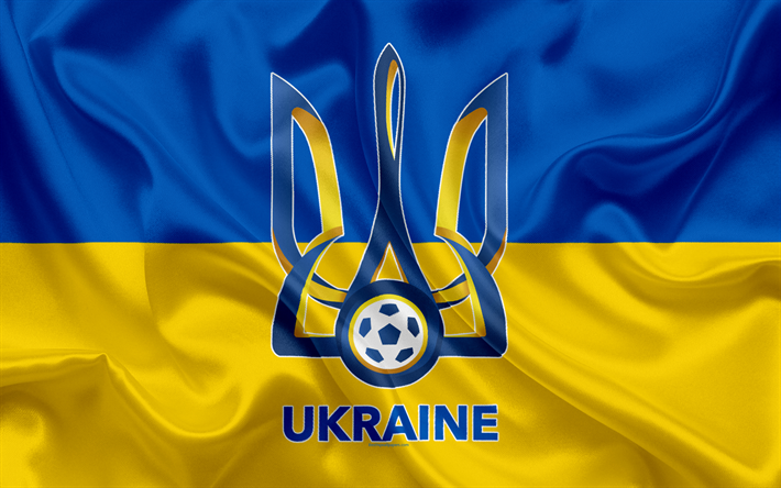 Ukraina i fotboll, emblem, logotyp, fotbollsf&#246;rbundet, flagga, Europa, Ukrainska flaggan, fotboll, Vm