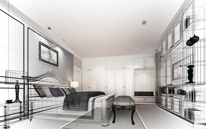 schlafzimmer -, kunst -, licht-design, vintage-wohnung, interior idee, layout