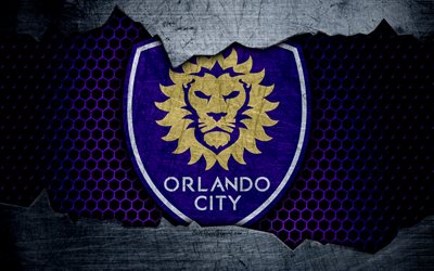 Orlando City, 4k, logo, MLS, soccer, Eastern Conference, football club, USA, grunge, metal texture, Orlando City FC
