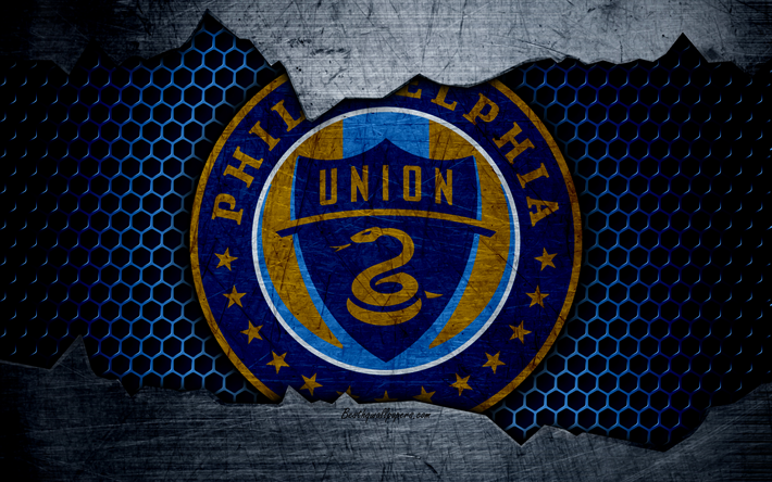 Philadelphia Union, 4k, logo, MLS, jalkapallo, It&#228;isen Konferenssin, football club, USA, grunge, metalli rakenne, Philadelphia Union FC