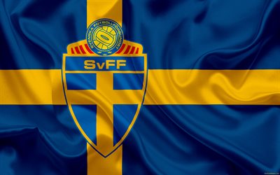 Sweden national football team, emblem, logo, football federation, flag, Europe, flag of Sweden, football, World Cup