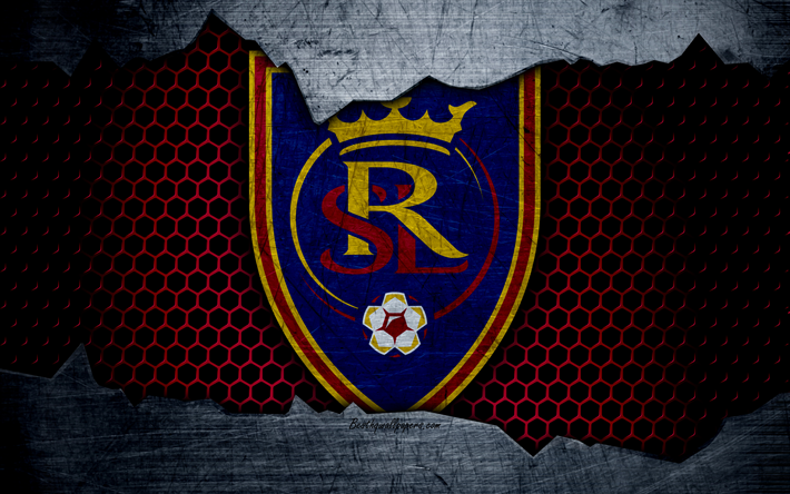 Real Salt Lake, 4k, logotyp, MLS, fotboll, V&#228;stra Konferensen, football club, USA, grunge, metall textur, Real Salt Lake FC