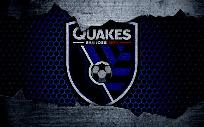 San Jose Earthquakes, 4k, logo, MLS, soccer, Western Conference, football club, USA, grunge, metal texture, San Jose Earthquakes FC