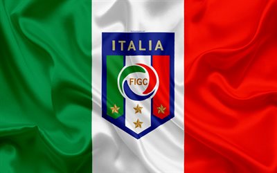 Italy national football team, emblem, logo, football federation, flag, Europe, Italian flag, football, World Cup