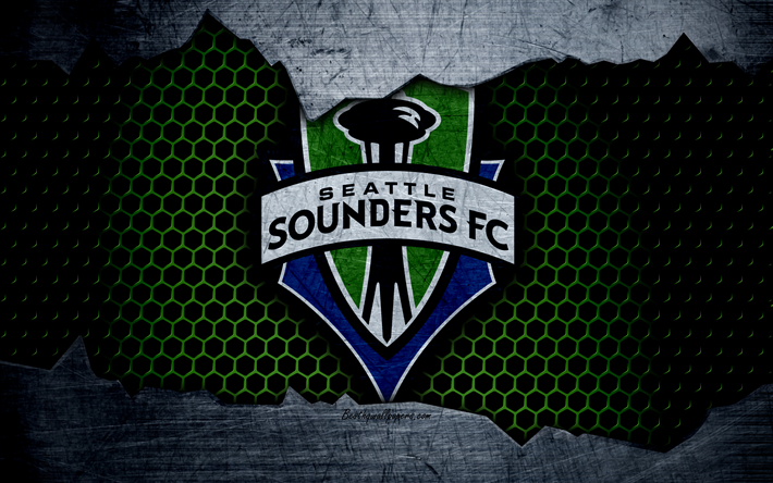 Seattle Sounders, 4k, logo, MLS, soccer, Western Conference, football club, USA, grunge, metal texture, Seattle Sounders FC