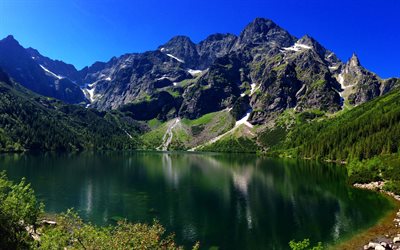 Morskie Oko, summer, 4k, mountains, Tatras, mountain lake, Polish lakes, Carpathians, Poland
