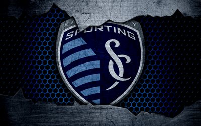 Sporting Kansas City, 4k, logo, MLS, soccer, Western Conference, football club, USA, grunge, metal texture, Sporting Kansas City FC