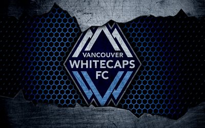 O Vancouver Whitecaps, 4k, logo, MLS, futebol, Confer&#234;ncia Oeste, clube de futebol, EUA, grunge, textura de metal, O Vancouver Whitecaps FC