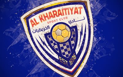 Al Kharaitiyat SC, 4k, Qatari football team, art, logo, Qatar Stars League, Q-League, emblem, blue background, grunge style, Doha, Qatar, football