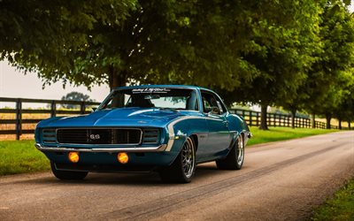 Chevrolet Camaro RS SS, 1969, retro sports car, exterior, front view, tuning Camaro, American cars, Chevrolet