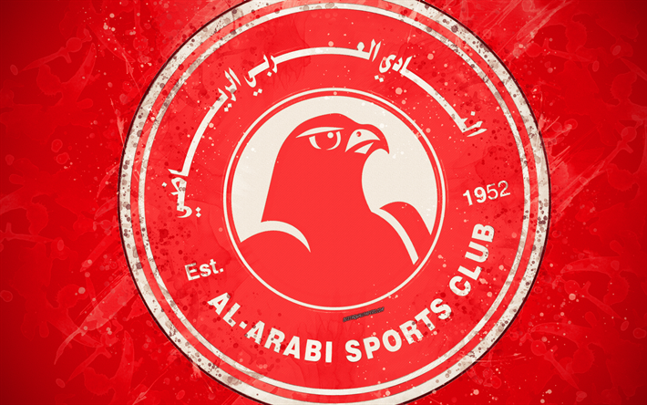 Al-Arabi SC, 4k, Qatarisk fotboll, konst, logotyp, Qatar Stars League, Q-Ligan, emblem, r&#246;d bakgrund, grunge stil, Doha, Qatar, fotboll