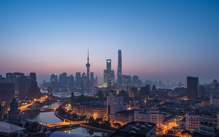 4k, Shangai, des b&#226;timents modernes, des paysages urbains, le matin, en Asie, en Chine