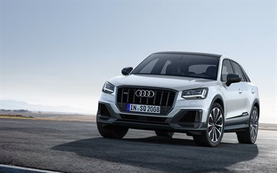 Audi SQ2, 2019, front view, exterior, new white SQ2, compact crossover, new cars, Q2, Audi