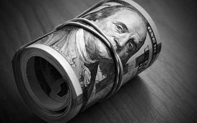 Dollari americani, di scorrimento, di Benjamin Franklin, soldi, dollari, finanza concetti, monocromatico