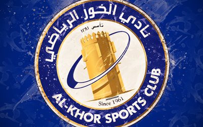 Al-Khor SC, 4k, Qatari football team, artwork, logo, Qatar Stars League, Q-League, emblem, blue background, grunge style, Doha, Qatar, football