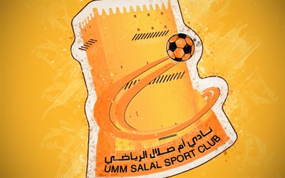 Umm Salal SC, 4k, Qatari football team, Qatar Stars League, Q-League, emblem, orange background, grunge style, Umm Salal, Qatar, football