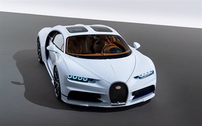 Bugatti Chiron, 4k, supercars, 2018 cars, hypercars, Bugatti, white Chiron