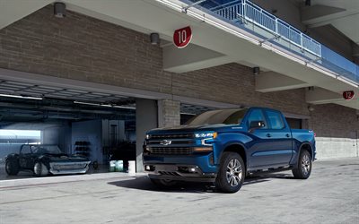 Chevrolet Silverado RST, 2018, blue pickup truck, exterior, new blue Silverado, american cars, Chevrolet