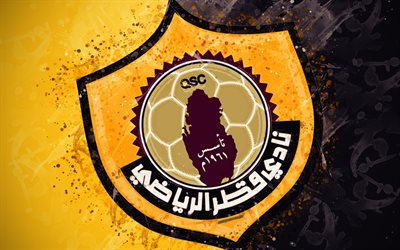 Qatar SC, 4k, Qatari football team, paint art, logo, Qatar Stars League, Q-League, emblem, yellow black background, grunge style, Doha, Qatar, football