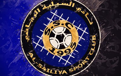 Al-Sailiya SC, 4k, Qatari football team, artwork, logo, Qatar Stars League, Q-League, emblem, blue background, grunge style, Doha, Qatar, football
