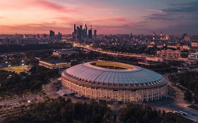 Moskova, panorama, Luzhniki Stadyumu, şehir, Rusya, g&#246;kdelenler, Moskova Şehir