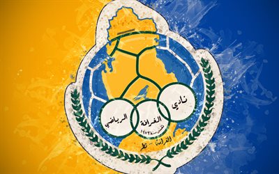 Al-Gharafa SC, 4k, Qatarisk fotboll, konst, logotyp, Qatar Stars League, Q-Ligan, emblem, gul bl&#229; bakgrund, grunge stil, Doha, Qatar, fotboll